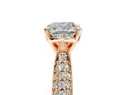 Solitaire Engagement Ring Setting for Cushion Cut Center with Multi-Row Accents and Prong Head in Rose Gold