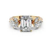 Floral Cluster Engagement Ring Setting for Emerald Cut Center with Marquise Accents and Prong Head in Yellow Gold