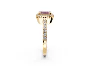 Halo Engagement Ring Setting for Fancy Pink Asscher Cut Center with Inner Milgrain Border and Prong Head in Yellow Gold
