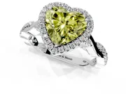 Halo Engagement Ring Setting for Fancy Yellow Heart-Shaped Center with Twist Band and Prong Head in Platinum