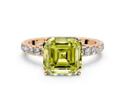 Solitaire Engagement Ring Setting for Fancy Yellow Asscher Cut Center with Large Accent Band and Prong Head in Rose Gold