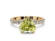 Open Basket Engagement Ring Setting for Fancy Yellow Heart-Shaped Center with Pave Band and Prong Head in Yellow Gold