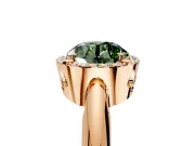 Halo Engagement Ring Setting for Fancy Green Round Cut Center with Tapered Plain Band and Prong Head in Rose Gold