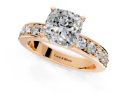 Solitaire Engagement Ring Setting for Cushion Cut Center with Channel-Set Accents and Prong Head in Rose Gold