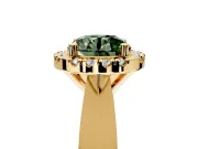 Halo Engagement Ring Setting for Fancy Green Round Cut Center with Square Band and Prong Head in Yellow Gold