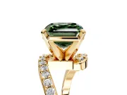 Solitaire Engagement Ring Setting for Fancy Green Asscher Cut Center with Pave Bypass Swirl Band and Prong Head in Yellow Gold