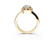 Halo Engagement Ring Setting for Cushion Cut Center with Inner Milgrain Border and Prong Head in Yellow Gold