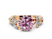 Floral Engagement Ring Setting for Fancy Pink Round Cut Center with Trailing Marquise Accents and Prong Head in Rose Gold
