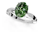 Solitaire Engagement Ring Setting for Fancy Green Oval Center with Carved Leaf Shoulders and Prong Head in Sterling Silver