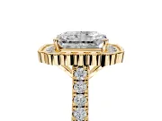 Milgrain Floral Halo Engagement Ring Setting for Radiant Cut Center with Pave Band and Prong Head in Yellow Gold
