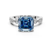 Solitaire Engagement Ring Setting for Fancy Blue Asscher Cut Center with Milgrain Bezel Accents and Prong Head in Platinum