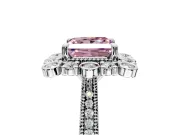 Milgrain Halo Engagement Ring Setting for Fancy Pink Princess Cut Center with Bezel Point Accents and Prong Head in Sterling Silver