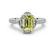 Floral Engagement Ring Setting for Fancy Yellow Emerald Cut Center with Four Accent Clusters and Prong Head in Platinum