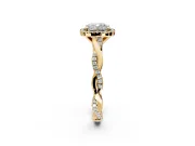 Halo Engagement Ring Setting for Cushion Cut Center with Pave and Plain Twist Band and Prong Head in Yellow Gold