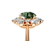 Small-Accent Cluster Halo Engagement Ring Setting for Fancy Green Round Cut Center with Plain Band and Prong Head in Rose Gold