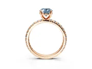 Solitaire Engagement Ring Setting for Fancy Blue Oval Center with Shared-Prong Accents and Prong Head in Rose Gold