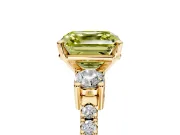 3 Stone Engagement Ring Setting for Fancy Yellow Asscher Cut Center with Round Cut Side Accents and Prong Head in Yellow Gold