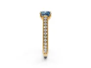 Solitaire Engagement Ring Setting for Fancy Blue Cushion Cut Center with Engraved Pave Band and Prong Head in Yellow Gold