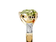 3 Stone Engagement Ring Setting for Fancy Yellow Heart-Shaped Center with Tapered Baguettes, Plain Band and Prong Head in Yellow Gold