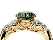 Cluster Engagement Ring Setting for Fancy Green Round Cut Center with Round Cut Accent Frame and Prong Head in Yellow Gold
