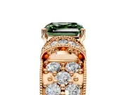 Pave Engagement Ring Setting for Fancy Green Asscher Cut Center with Curved Accent Rows, Openwork and Prong Head in Rose Gold