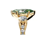 3 Stone Engagement Ring Setting for Fancy Green Marquise Center with Crossover Basket, Pave Band and Prong Head in Yellow Gold