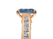 Solitaire Engagement Ring Setting for Fancy Blue Emerald Cut Center with Channel Band and Double Claw Prong Head in Rose Gold