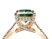 Solitaire Engagement Ring Setting for Fancy Green Princess Cut Center with Widening Pave Band and Claw Prong Head in Rose Gold