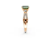 3 Stone Engagement Ring Setting for Fancy Green Asscher Cut Center with Pave Split Shank and Prong Head in Rose Gold