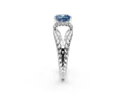 Halo Engagement Ring Setting for Fancy Blue Cushion Cut Center with Rope Twist Split Shank and Prong Head in Platinum