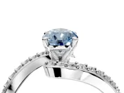 Solitaire Engagement Ring Setting for Fancy Blue Pear-Shaped Center with Pave Bypass Swirl Band and Prong Head in White Gold