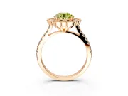 Milgrain Floral Halo Engagement Ring Setting for Fancy Yellow Round Cut Center with Pave Band and Prong Head in Rose Gold
