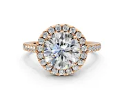 Halo Engagement Ring Setting for Round Cut Center with Raised Halo, Pave Band and Prong Head in Rose Gold