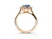 Starburst Halo Engagement Ring Setting for Fancy Blue Heart-Shaped Center with Thin Round-Wire Band and Prong Head in Rose Gold