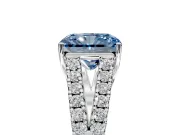Solitaire Engagement Ring Setting for Fancy Blue Radiant Cut Center with Pave Split Shank and Prong Head in White Gold