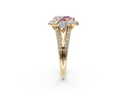 Halo Engagement Ring Setting for Fancy Pink Pear-Shaped Center with Two-Strand Split Shank and Prong Head in Yellow Gold