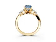 Leaf Cluster Engagement Ring Setting for Fancy Blue Cushion Cut Center with Marquise Accents and Prong Head in Yellow Gold