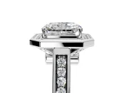 Halo Engagement Ring Setting for Emerald Cut Center with Outer Bezel Rim, Pave Band and Prong Head in Platinum