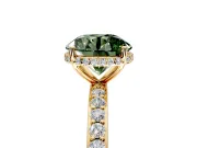 Hidden Halo Engagement Ring Setting for Fancy Green Round Cut Center with Pave Band and Prong Head in Yellow Gold