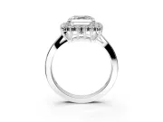 Starburst Halo Engagement Ring Setting for Asscher Cut Center with Flat Cathedral Band and Prong Head in Sterling Silver