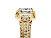 Solitaire Engagement Ring Setting for Princess Cut Center with Accented Split Shank and Prong Head in Yellow Gold
