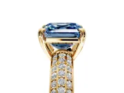 Solitaire Engagement Ring Setting for Fancy Blue Asscher Cut Center with Multi-Row Pave Accents and Basket Head in Yellow Gold