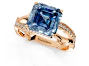 Solitaire Engagement Ring Setting for Fancy Blue Asscher Cut Center with Pave and Plain Crossover Band and Prong Head in Rose Gold