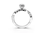 Solitaire Engagement Ring Setting for Radiant Cut Center with Bar-Station Pave Twist and Prong Head in Sterling Silver