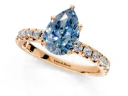 Solitaire Engagement Ring Setting for Fancy Blue Pear-Shaped Center with Large Accents and Prong Head in Rose Gold
