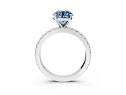 Solitaire Engagement Ring Setting for Fancy Blue Round Cut Center with Fine Pave Band and Claw Prong Head in Sterling Silver