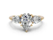 3 Stone Engagement Ring Setting for Pear-Shaped Center with Large Pear-Shaped Accents and Prong Head in Yellow Gold