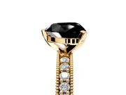 Milgrain Pave Engagement Ring Setting for Fancy Black Heart-Shaped Center with Accent Band and Prong Head in Yellow Gold