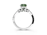 Leaf Motif Engagement Ring Setting for Fancy Green Cushion Cut Center with Pave Band and Prong Head in Platinum