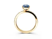 Solitaire Engagement Ring Setting for Fancy Blue Radiant Cut Center with Round Cut Pave Band and Prong Head in Yellow Gold